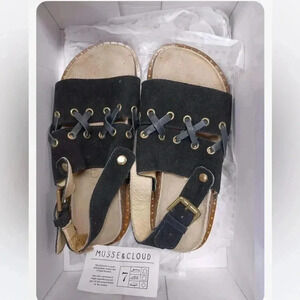 Anthropologie  Musse & Cloud Black Suede Sling Back Sandals Size 7